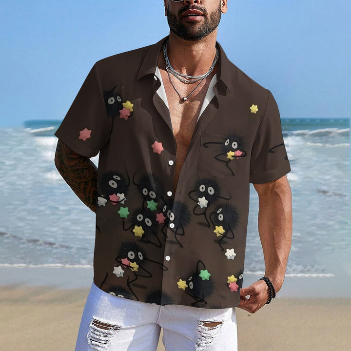 Cartoon Coal Briquettes Print Casual Short Sleeve Shirt 2408008992