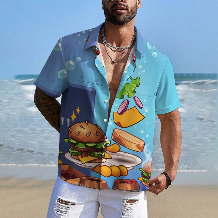 Cartoon Delicious Hamburger Print Casual Short-Sleeved Shirt 2410005570