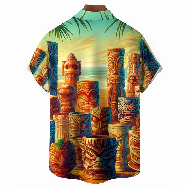 TIKI Art Print Men's Casual Short Sleeve Shirt 2405000466