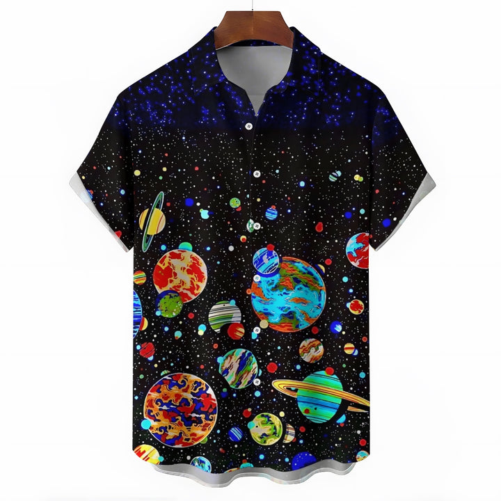 Men's Space Planet Print Casual Short Sleeve Shirt 2404000451