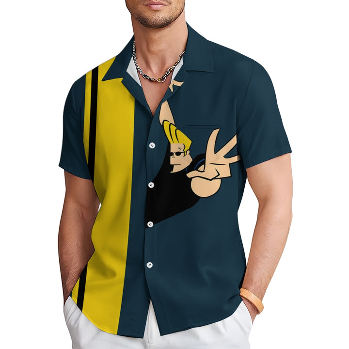 Cartoon Character Stripe Print Casual Short Sleeve Shirt 2411002283