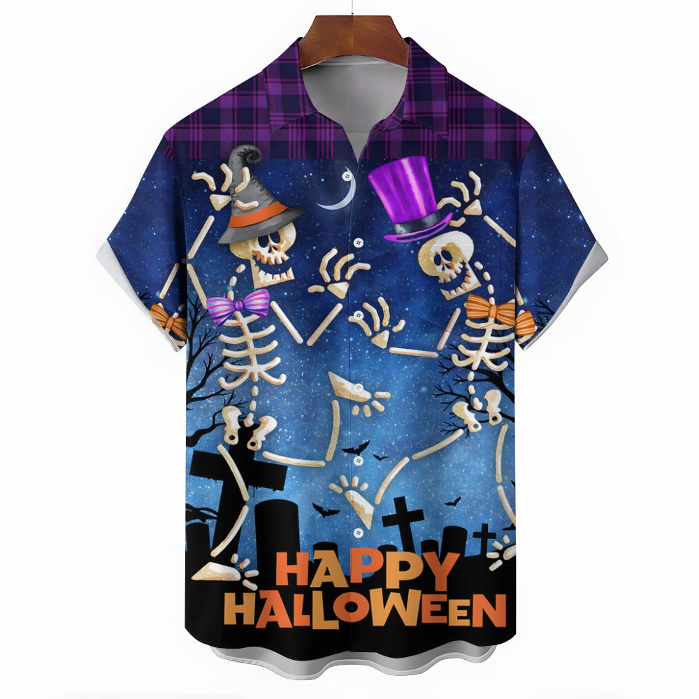 Happy Halloween Skull Print Casual Large Size Short Sleeve Shirt 2407005540