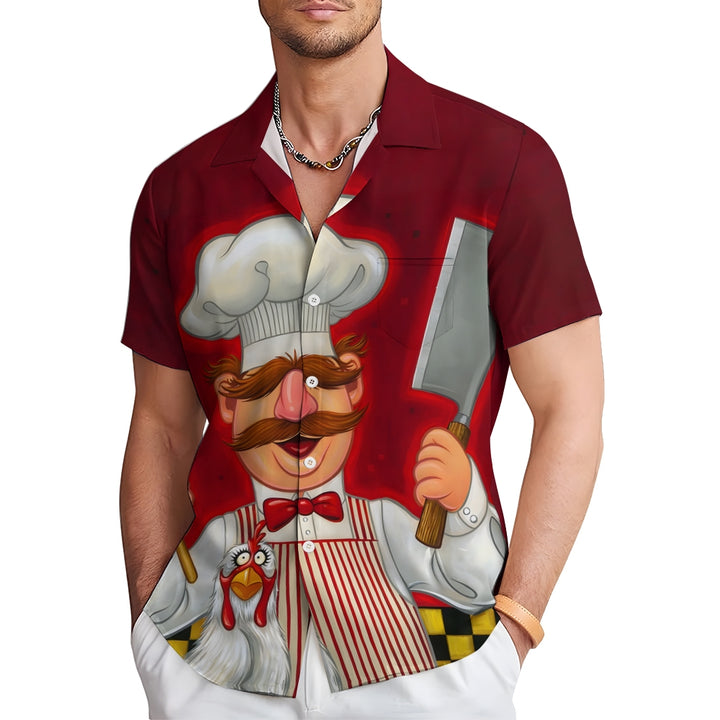 Cartoon Chef Printed Casual Short Sleeve Shirt 2409005671