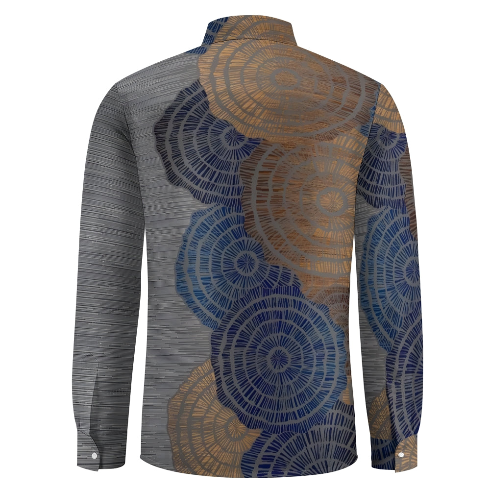 Men's Wood Cross Section Printed Long Sleeve Shirt 2410006593