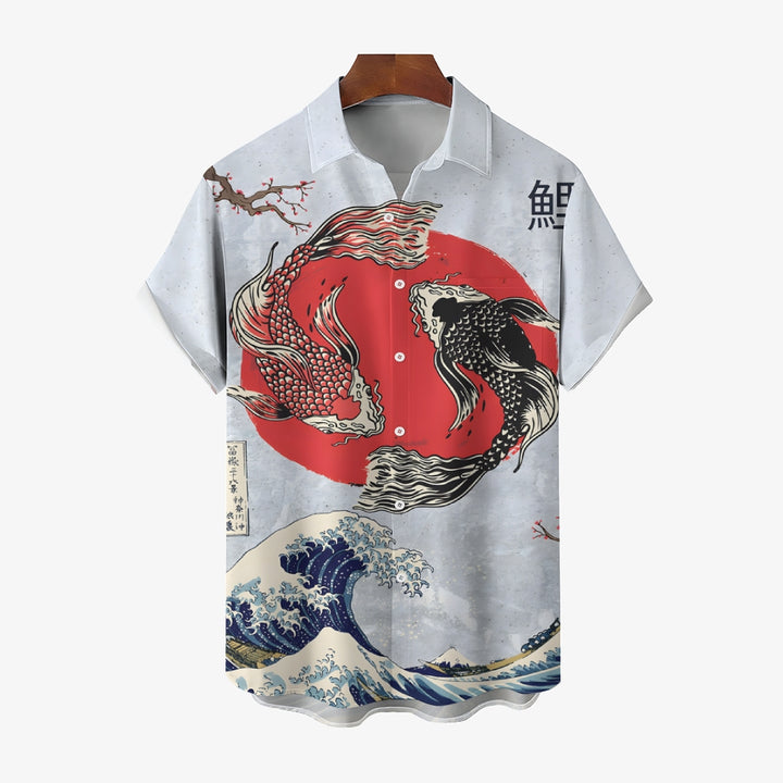 Ukiyo-e Art Fish Casual Large Size Short Sleeve Shirt 2406003314