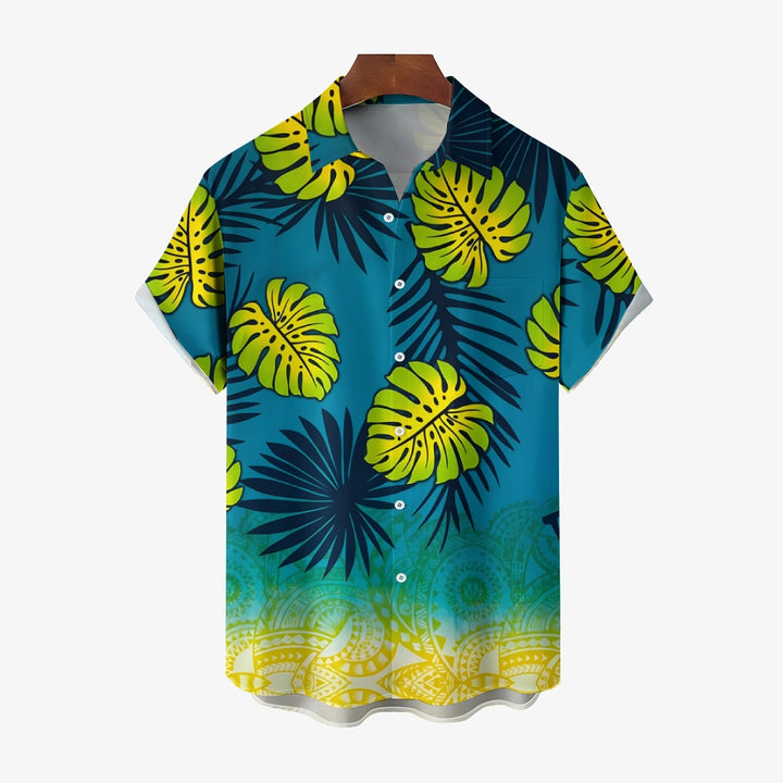 Abstract Geometric Gradient Coconut Tree Print Short Sleeve Shirt 2412006315