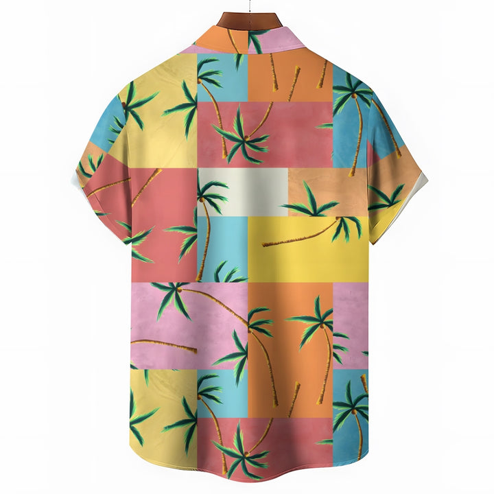 Geometric Colorful Mosaic Coconut Tree Short Sleeve Shirt 2410002372