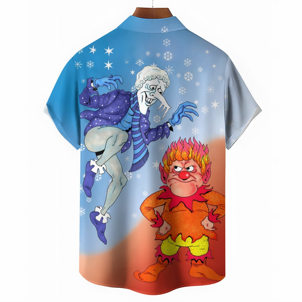 Men's Cartoon Ice and Fire Character Prints Short Sleeve Shirt 2412002821