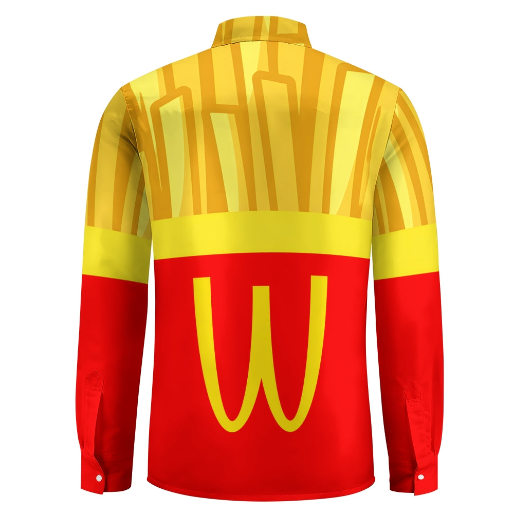 Men's Casual Fast Food French Fries Print Long Sleeve Shirt 2411002591