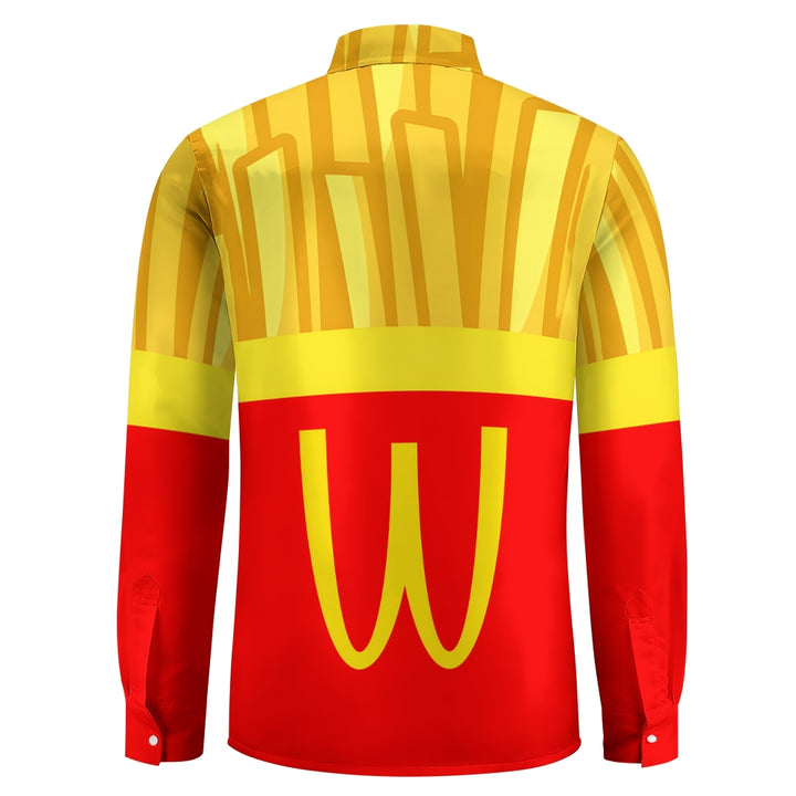 Men's Casual Fast Food French Fries Print Long Sleeve Shirt 2411002591