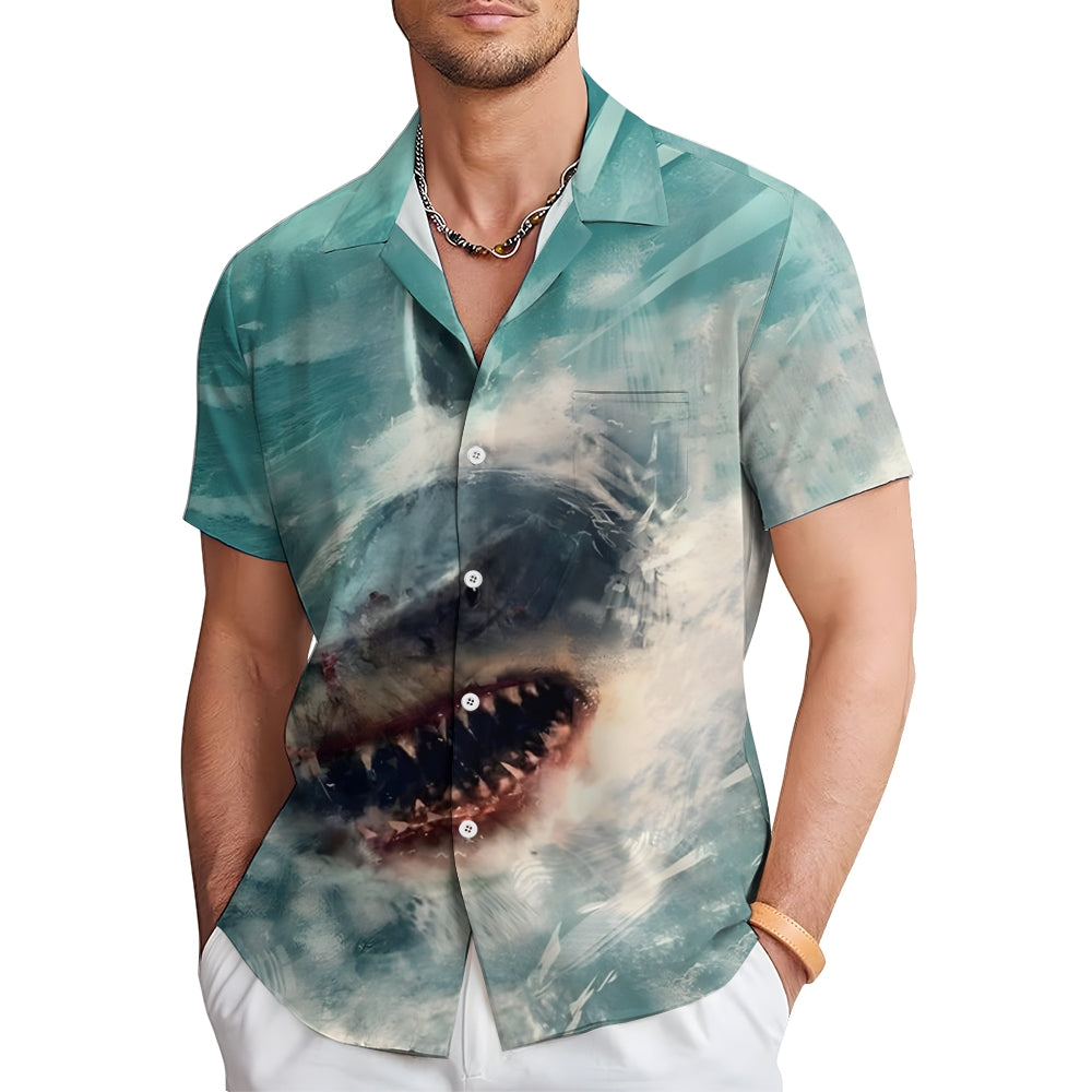 Men's Ocean Shark Casual Short Sleeve Shirt 2410004964