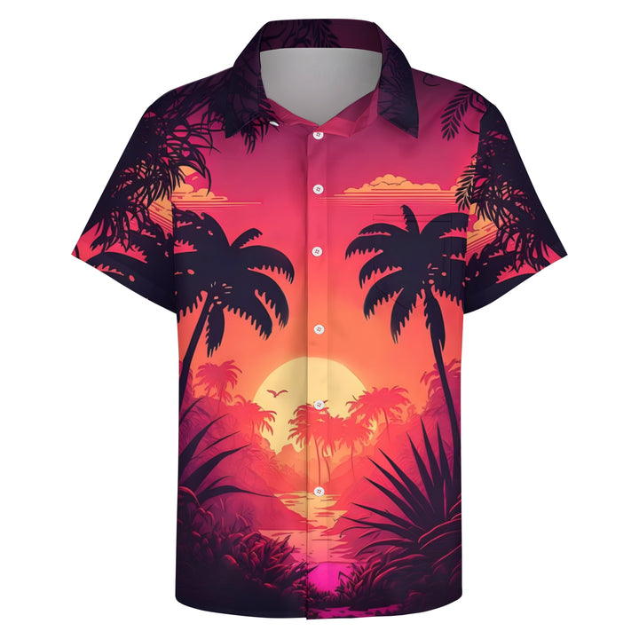 Men's Hawaiian Sunset Print Casual Short Sleeve Shirt 2403000528