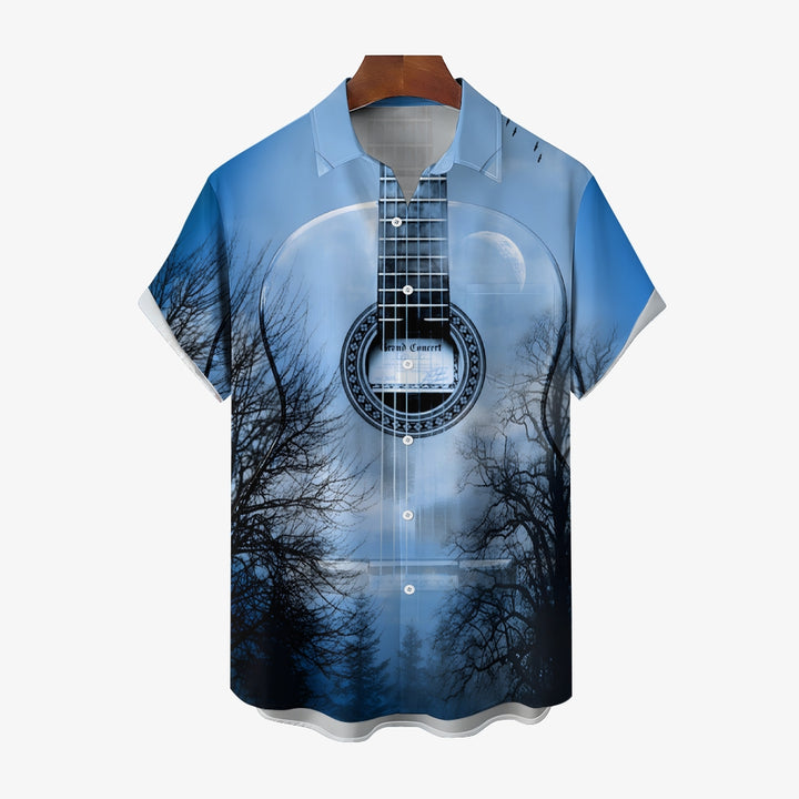 Guitar Print Casual Oversized Short Sleeve Shirt 2406003318