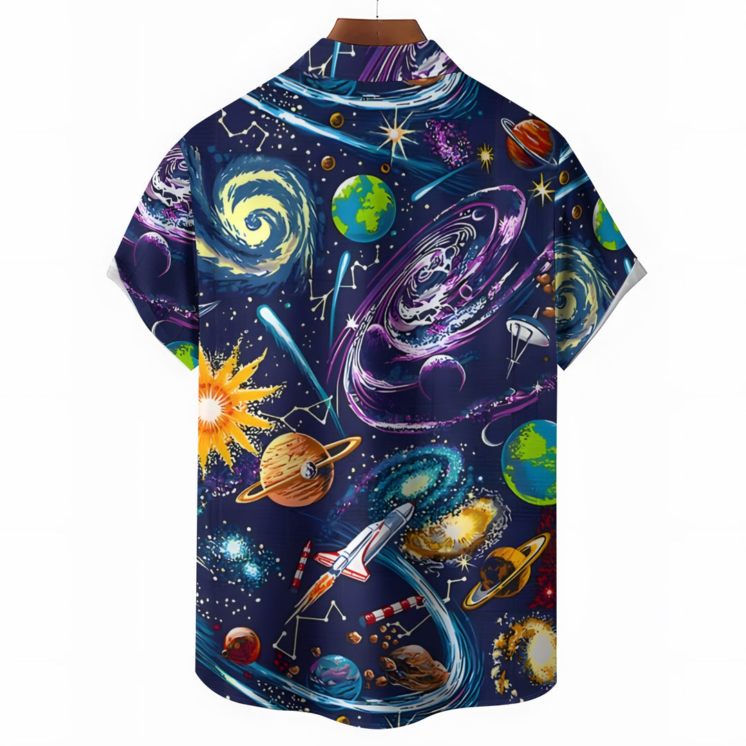 Men's Space Planet Print Casual Short Sleeve Shirt 2404000454