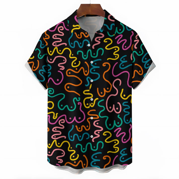 Abstract Print Casual Short Sleeve Shirt 2404001264