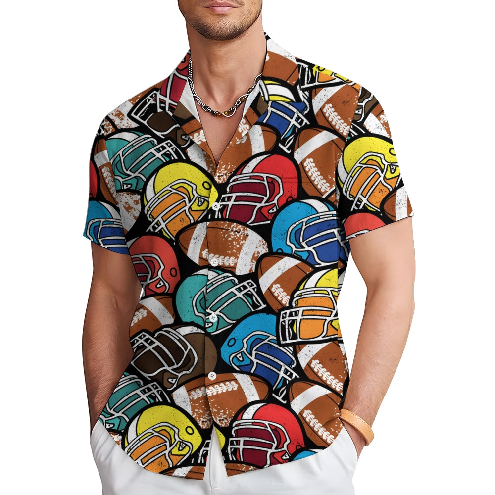 Super Bowl Football Print Hawaiian Short Sleeve Shirt 2412006985