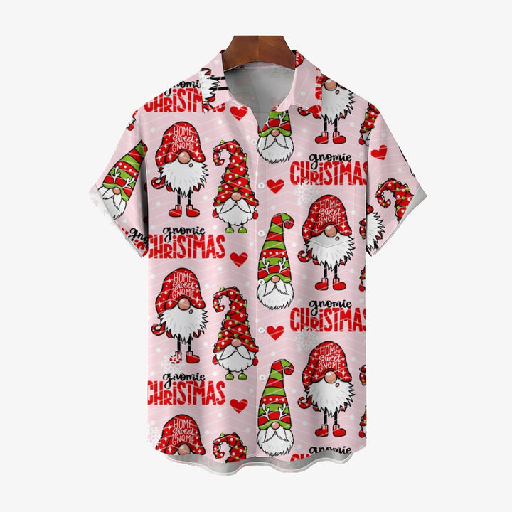 Christmas Gnome Print Casual Short Sleeve Shirt 2410006318