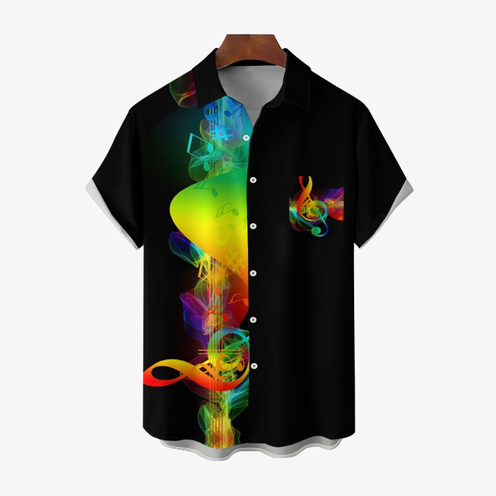 Colorful Musical Note Print  Short Sleeve Shirt 2410003837