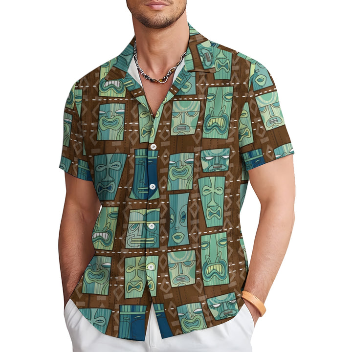 Men's TIKI Art Casual Short Sleeve Shirt 2403000911