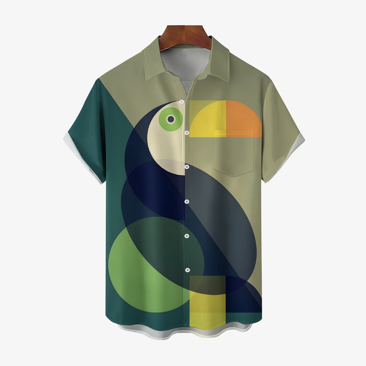 Geometric Toucan Print Casual Short Sleeve Shirt 2410004373