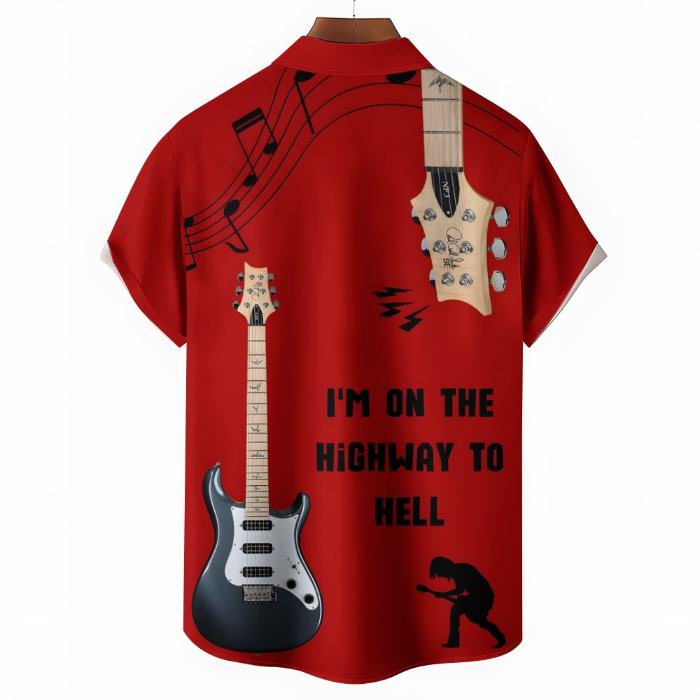 Music Rock Guitar Print Casual Short Sleeve Shirt 2412004187