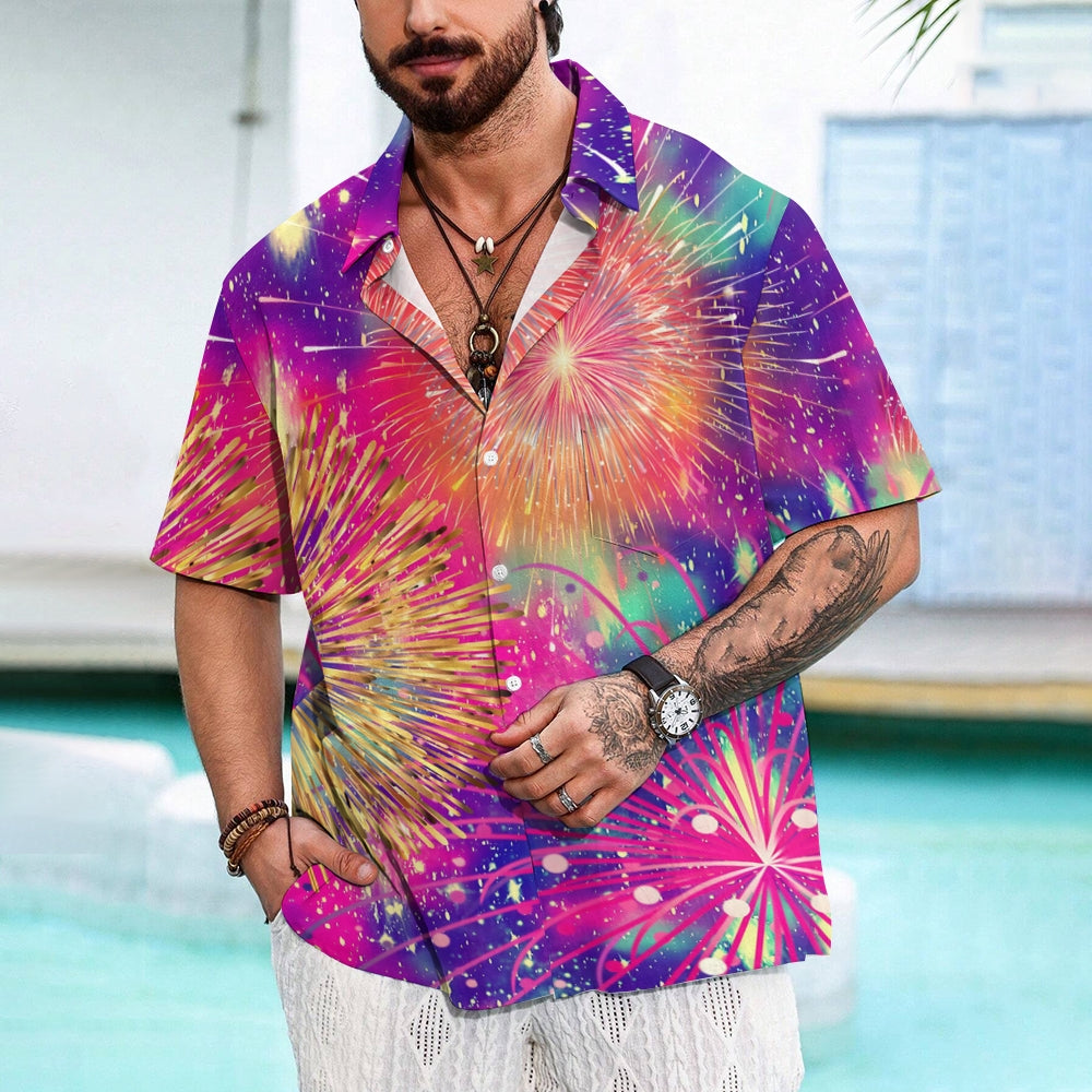 Festive Fireworks Casual Short Sleeve Shirt 2408004501