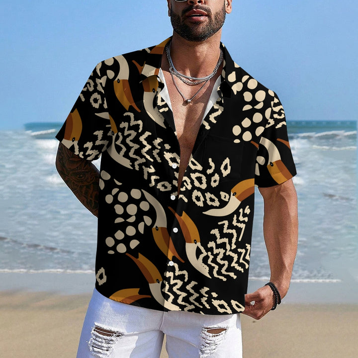 Men's Hawaiian Toucan Print Casual Short Sleeve Shirt 2405002005