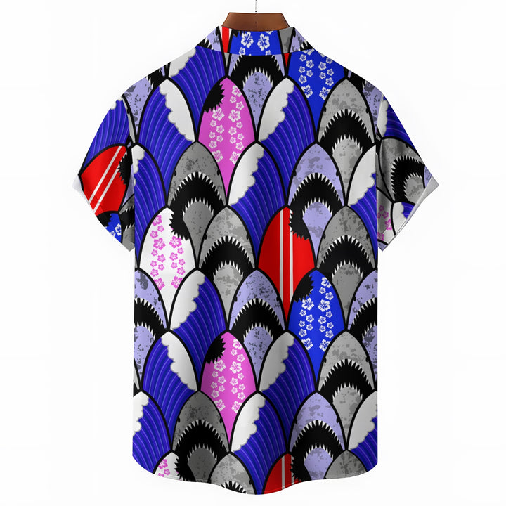Men's Shark Print Casual Short Sleeve Shirt 2403000922