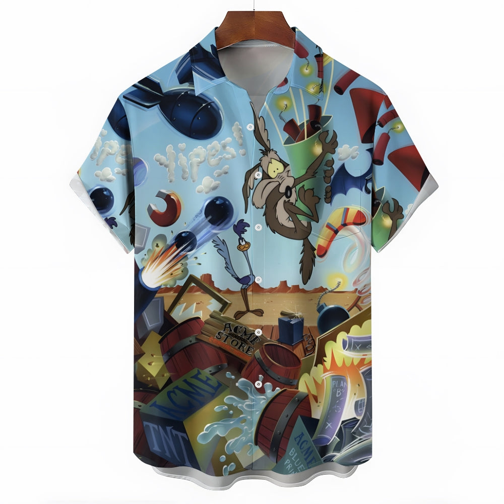 Men's Cartoon Character Bad Wolf Print Short Sleeve Shirt 2412002235