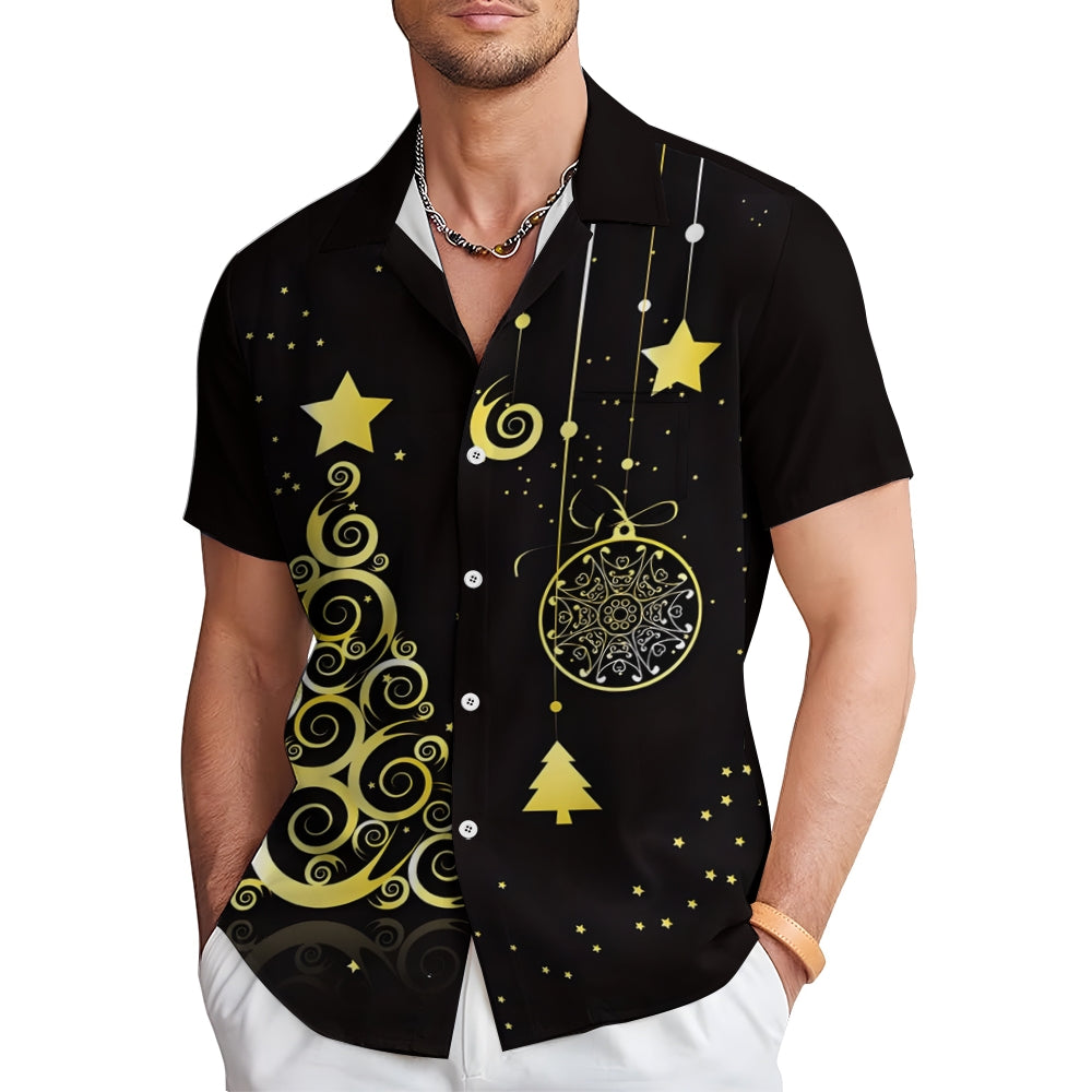 Christmas Tree Star Print Short Sleeve Shirt 2409010799