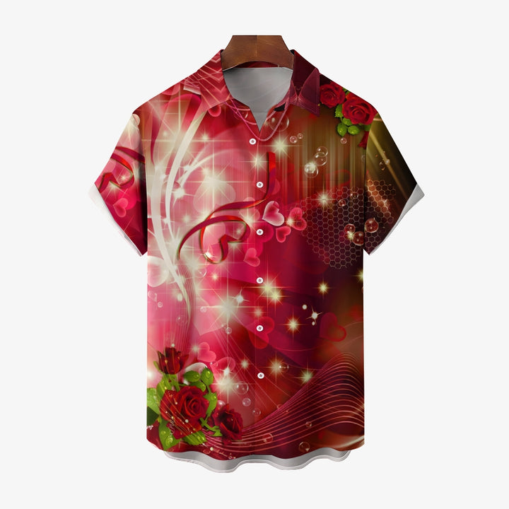 Valentine's Day Love Roses Print Short Sleeve Shirt 2412007602