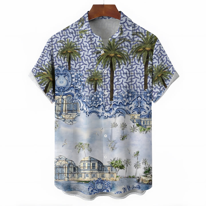 Men's Coconut Tree Art Print Casual Short Sleeve Shirt 2403000580