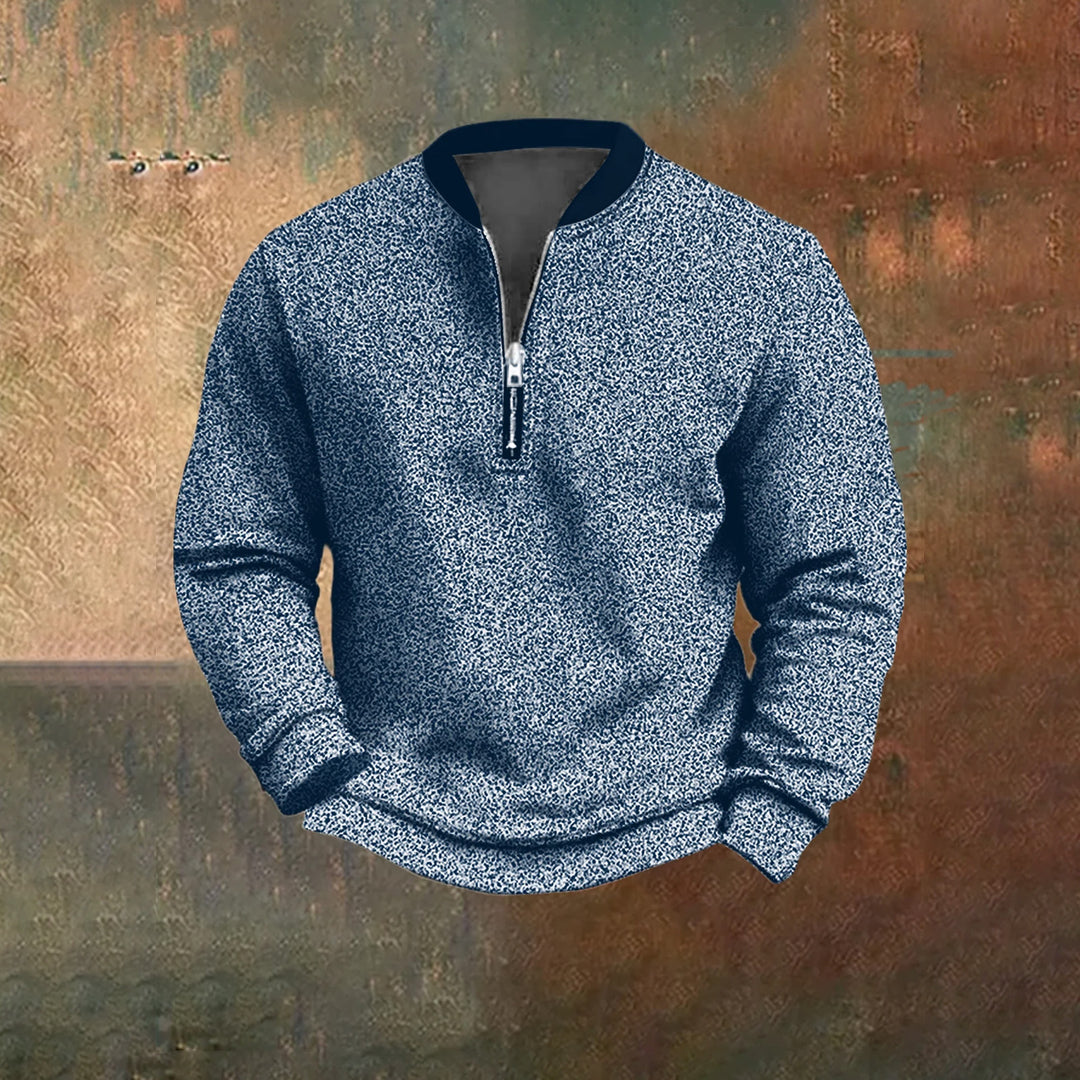 Men's Vintage Abstract Textured Print Stand Collar Zip Oversized Sweatshirt 2412003641