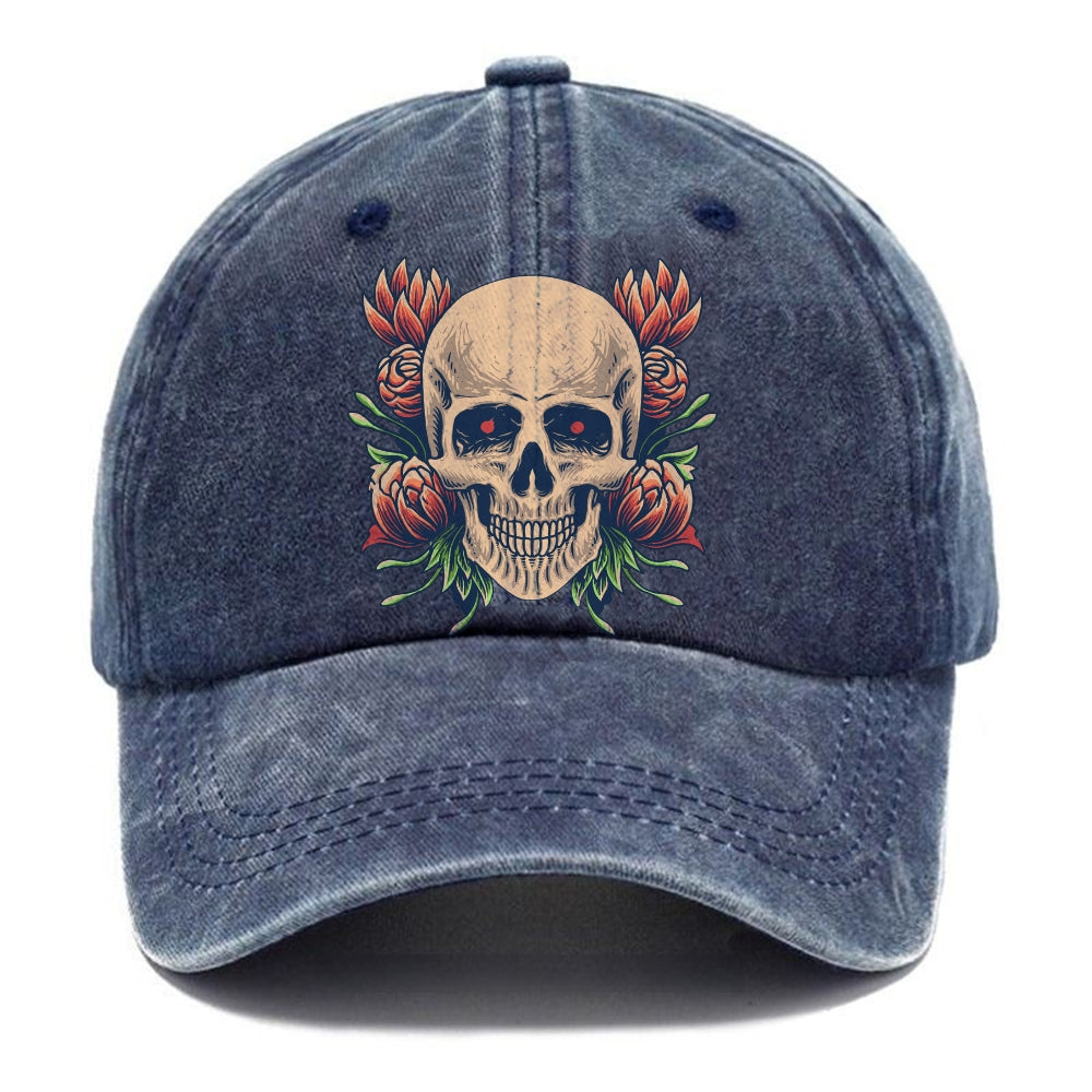 Unisex Vintage Casual Skull Print Washed Cap