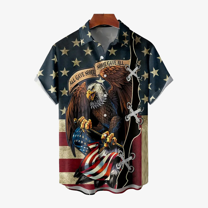 Independence Day Eagle and Flag Print Casual Short Sleeve Shirt