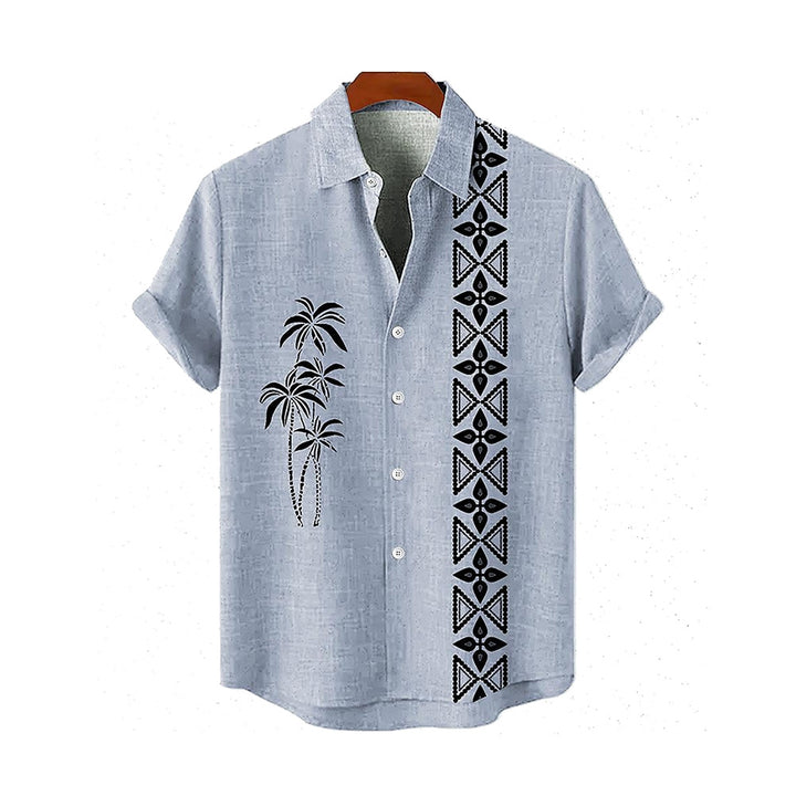 Coconut Tree Ethnic Pattern Casual Large Size Short Sleeve Shirt