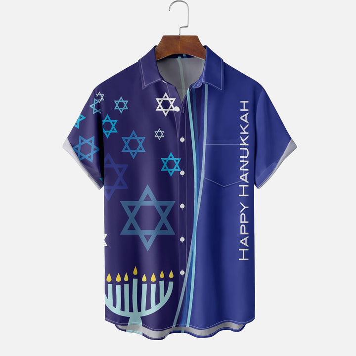 Moisture Wicking Hanukkah Chest Pocket Casual Shirt