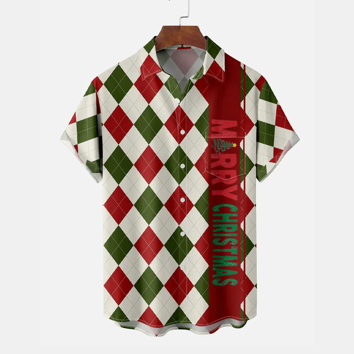 Merry Christmas Plaid Casual Large Size Short Sleeve Shirt