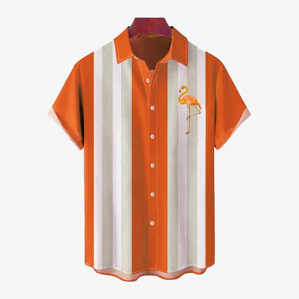Multicolor Flamingo Oversized Bowling Short Sleeve Shirt