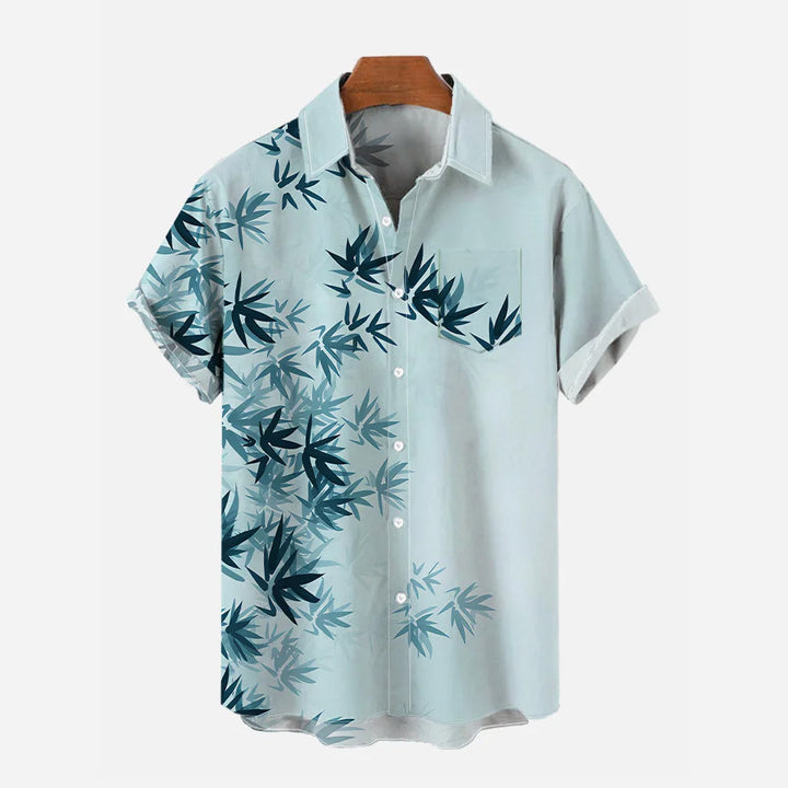 Bamboo Leaf Gradient Casual Large Size Short Sleeve Shirt