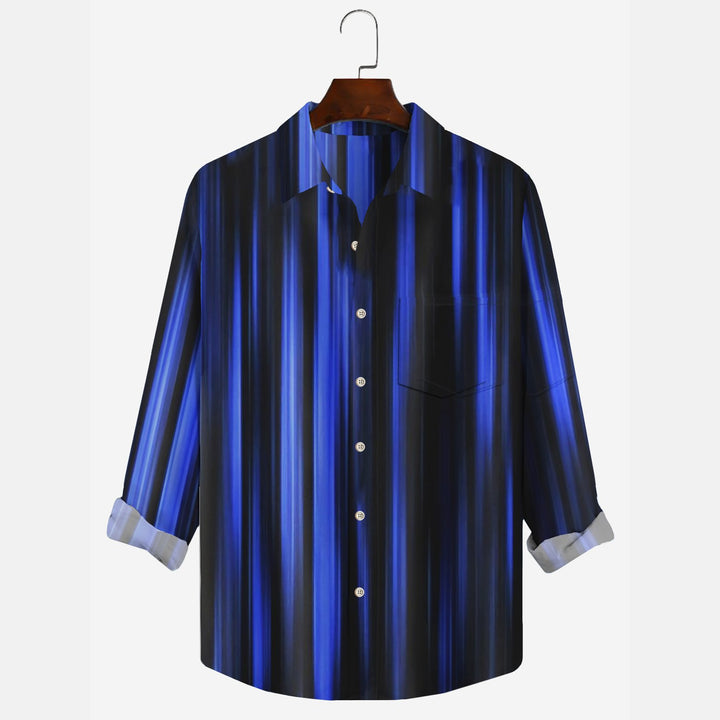 Retro Gradient Stripe Print Men's Button Pocket Long Sleeve Shirt