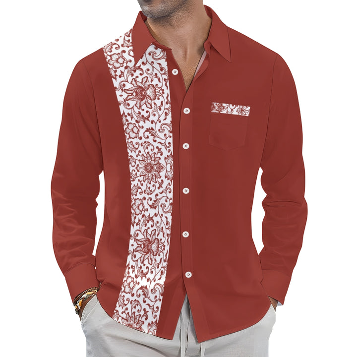 Men's Red Flower Vine Print Long Sleeve Shirt 2411002744