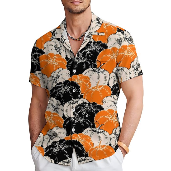 Thanksgiving Pumpkin Casual Short Sleeve Shirt 2409008973