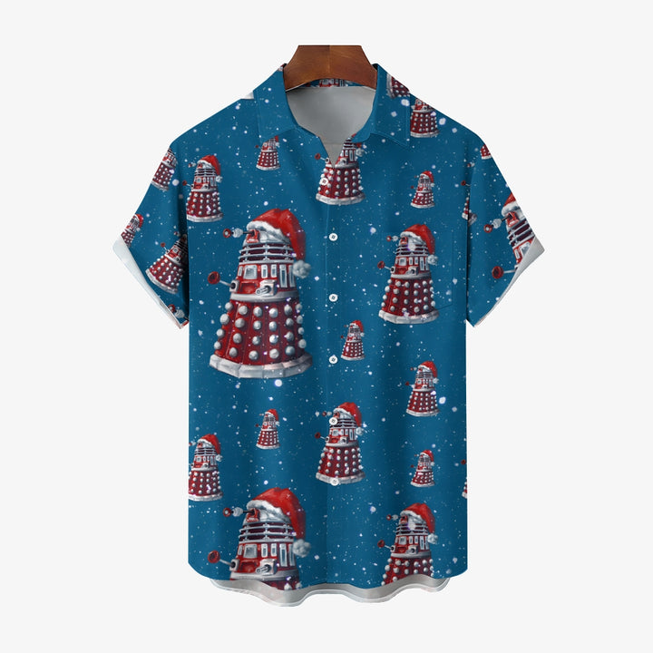 Men's Christmas Cartoon Robot Short Sleeve Shirt 2410006965