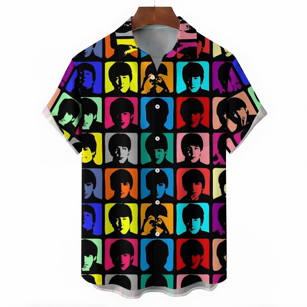 Famous Rock Band Print Short Sleeve Shirt 2409007946