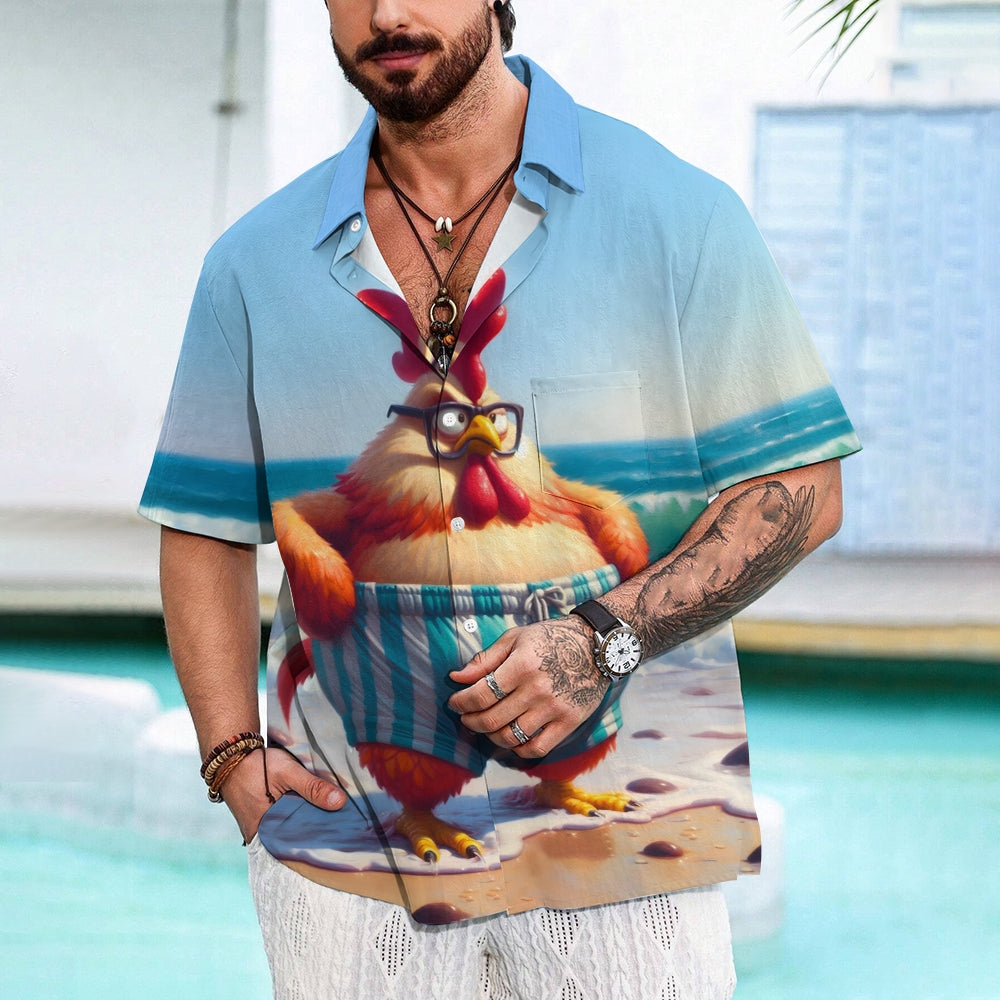 Men's Hawaiian Rooster Casual Short Sleeve Shirt 2409002766