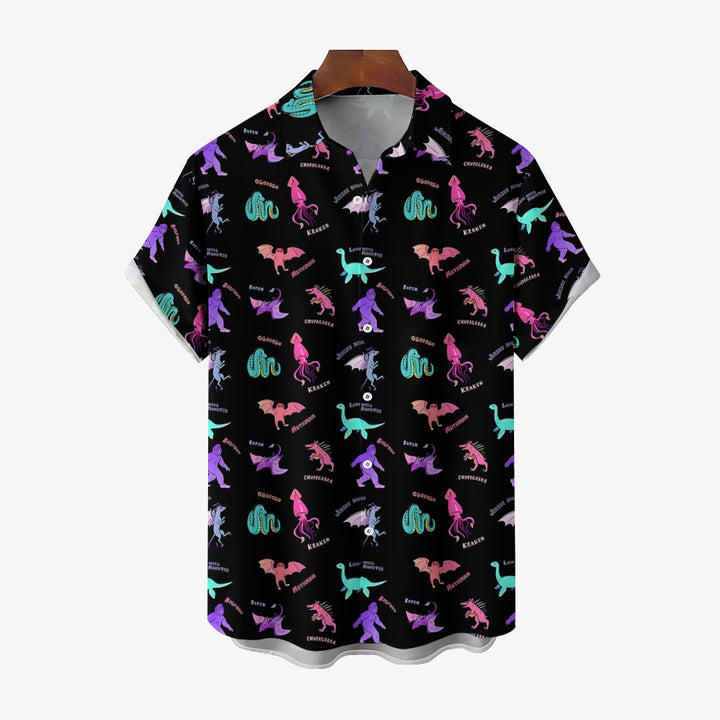 Dinosaurs Monsters And Bigfoot Casual Short Sleeve Shirt 2404001705