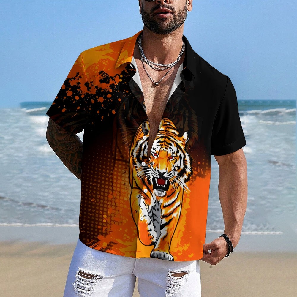 Men's Tiger Art Print Casual Short Sleeve Shirt 2411003581