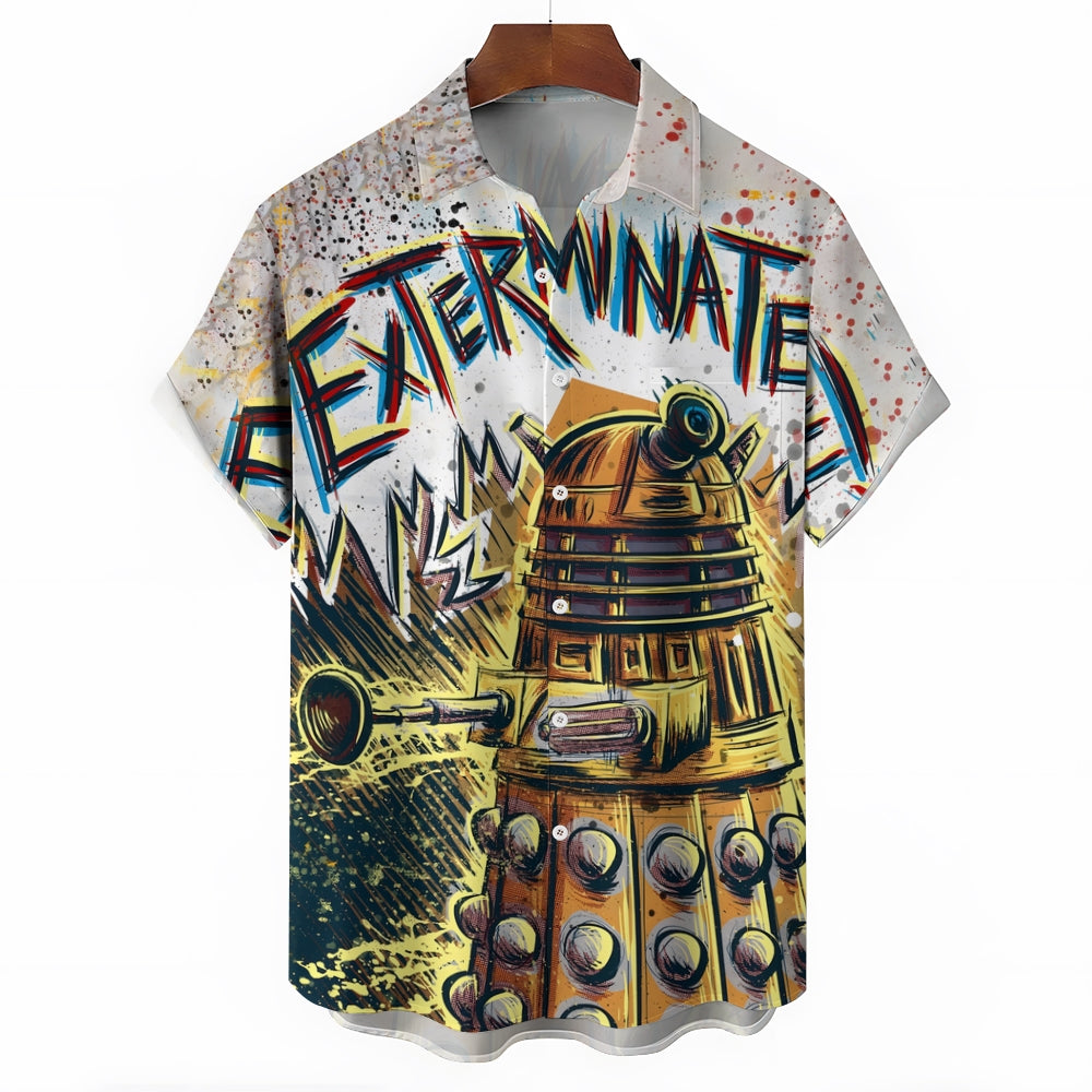 Sci-Fi Mysterious Forest Box Robots And Torches Printing Short Sleeve Shirt 2404001871