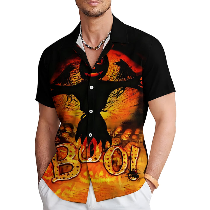 Halloween Ghost Pumpkin BOO！Casual Short Sleeve Shirt 2408006991